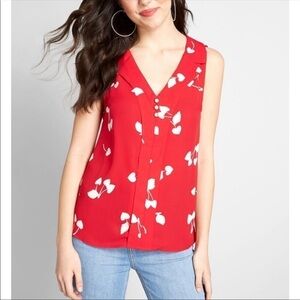 ModCloth Unrivaled Enjoyment Sleeveless Top Cherry Heart